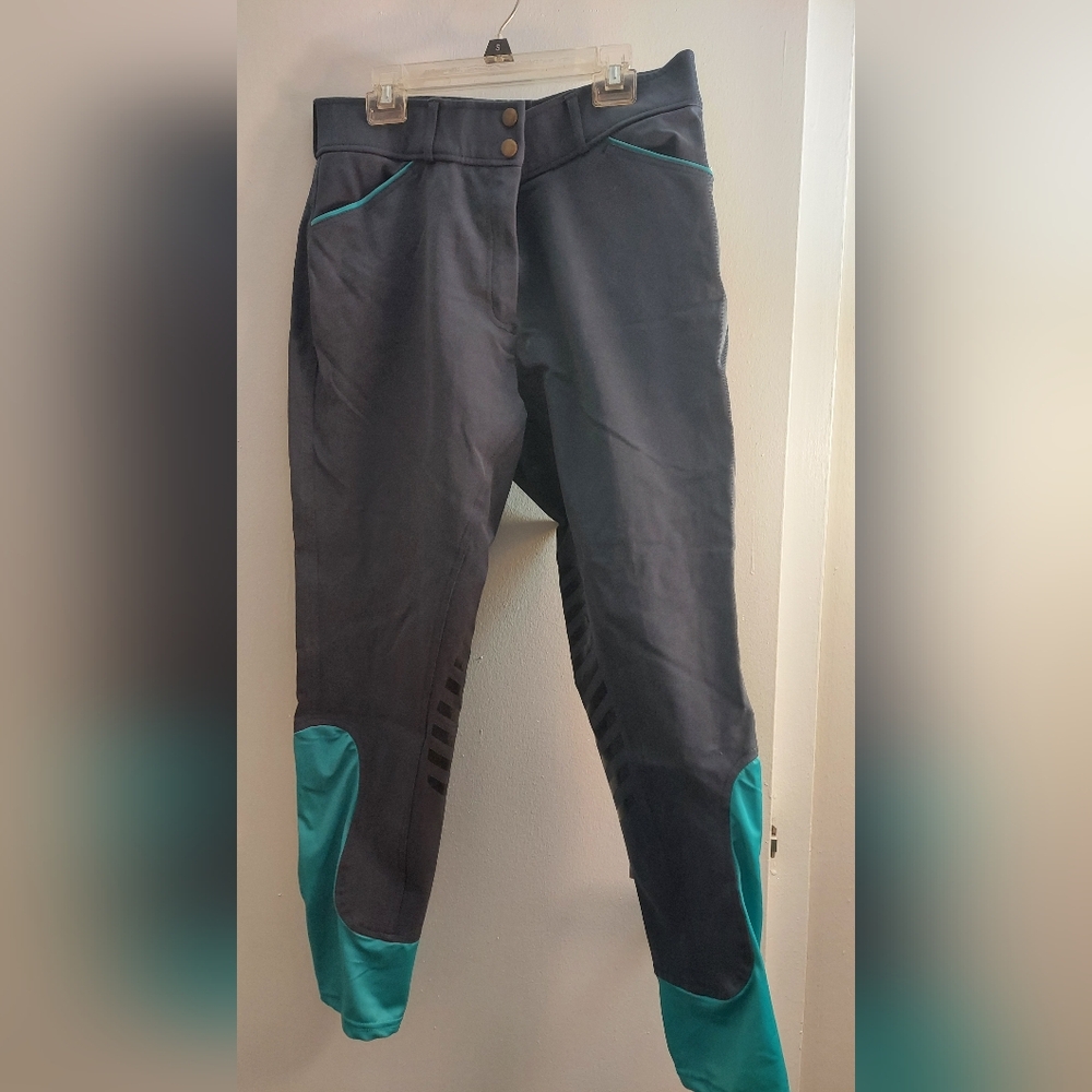 Royal Highness Equestrian Riding Breeches Size 32 Slate Blue And Teal Gel Grips